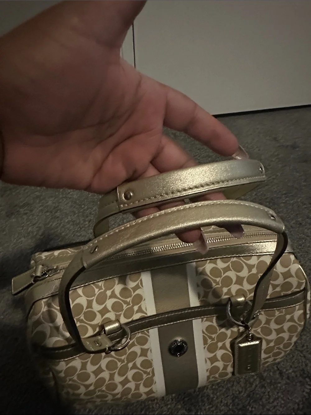 Coach Beige Signature Satchel with Gold Trim